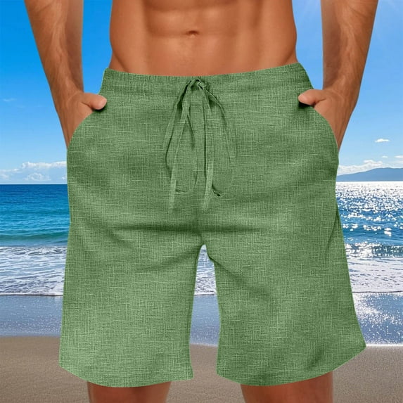 Mens Summer Shorts Linen Cotton Casual Shorts for Men Drawstring Elastic Waist Lightweight Beach Shorts