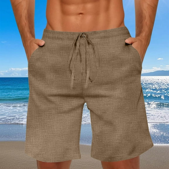 Mens Summer Shorts Linen Cotton Casual Shorts for Men Drawstring Elastic Waist Lightweight Beach Shorts
