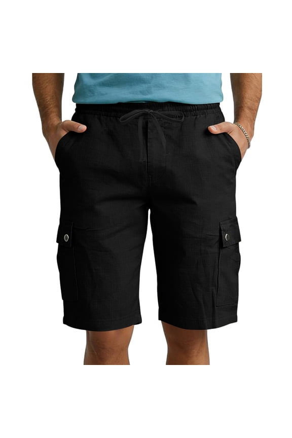 Mens' Summer Shorts Linen Solid Basic Elastic Drawstring Waist Loose Fit Oversize Bermuda Shorts with Pockets