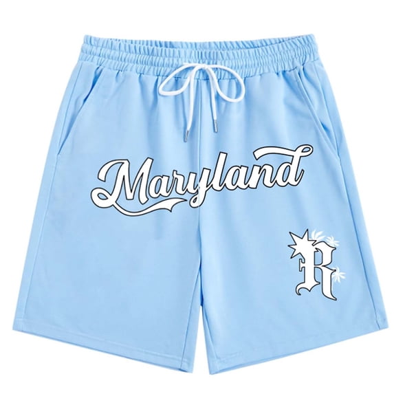 Mens Summer Shorts Men's Letter Graphic Track Shorts Drawstring Waist Summer Workout for Running and Gym Light Purple M