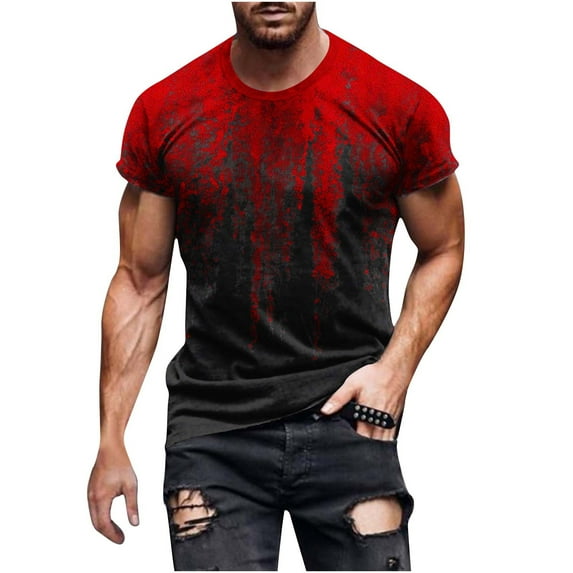 Mens Summer T-Shirts 3D Print Patchwork Color Block Graphic Tees Lightweight Slim Fit Short Sleeve Tops Crew Neck Elastic Athletic Running Gym Workout T Shirts