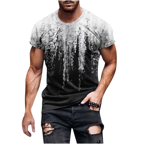 Mens Summer T-Shirts 3D Print Patchwork Color Block Graphic Tees Lightweight Slim Fit Short Sleeve Tops Crew Neck Elastic Athletic Running Gym Workout T Shirts
