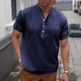 thumbnail image 1 of Mens Summer T Shirts Beach Tops Casual Solid Short Sleeve Stand-up Collar for Men Beach Summer Wedding Shirt ( Navy ) S-2XL, 1 of 9