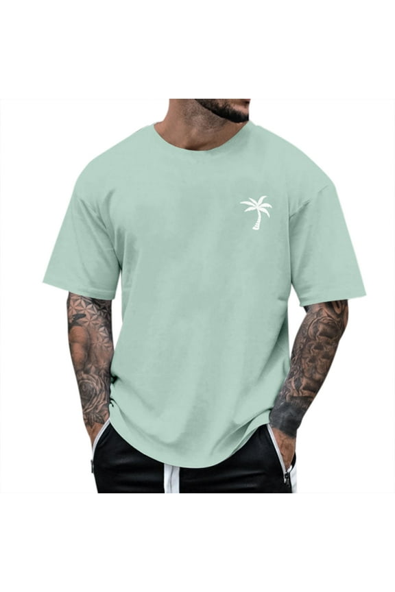 Mens Summer T-Shirts Casual Crewneck Short Sleeve Tees Oversized Vintage Palm Tree Graphic Beach Vacation Workout Tops, SizesXXS-6XL