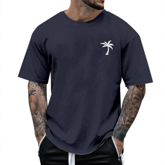 Mens Summer T-Shirts Casual Crewneck Short Sleeve Tees Oversized Vintage Palm Tree Graphic Beach Vacation Workout Tops, SizesXXS-6XL