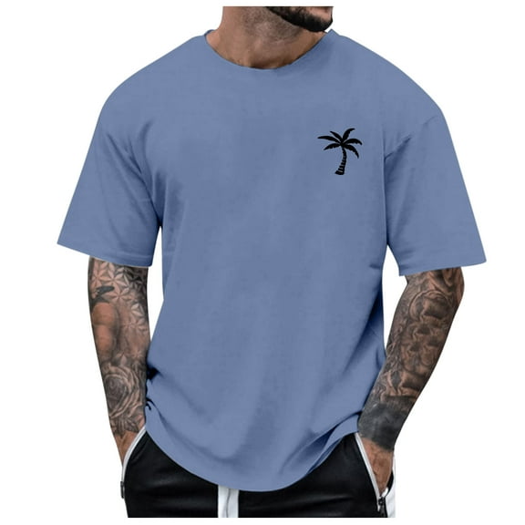 Mens Summer T-Shirts Casual Crewneck Short Sleeve Tees Oversized Vintage Palm Tree Graphic Beach Vacation Workout Tops, SizesXXS-6XL
