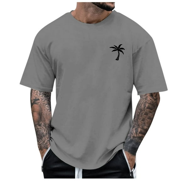 Mens Summer T-Shirts Casual Crewneck Short Sleeve Tees Oversized Vintage Palm Tree Graphic Beach Vacation Workout Tops, SizesXXS-6XL