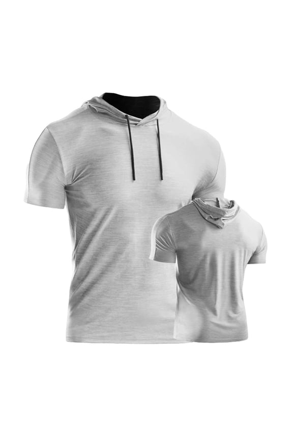 Mens Summer T Shirts Cotton Solid Color Short Sleeve Hooded Sports For Gym Base Layer Summer Classic Basic Tee Shirts - White∣XL