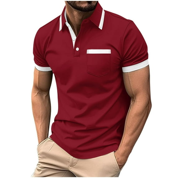 Mens Summer T-Shirts, Lapel Shirts for Men Business Casual Vintage Solid Color Short Sleeve Button Up T Shirts Tops with Pockets M-3XL
