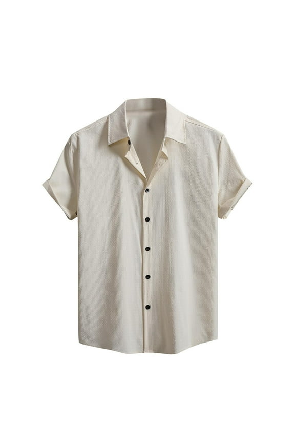 Mens Summer Textured Shirt Casual Button Down Business Short Sleeve Shirts Stylish Beach Cotton Linen T Shirts