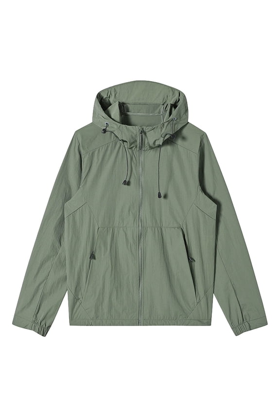 Mens Summer Thin Ice Silk Hoodies UPF 50+ Sun Protection Zip Up Jackets Loose Fishing Hiking Sun Shirts