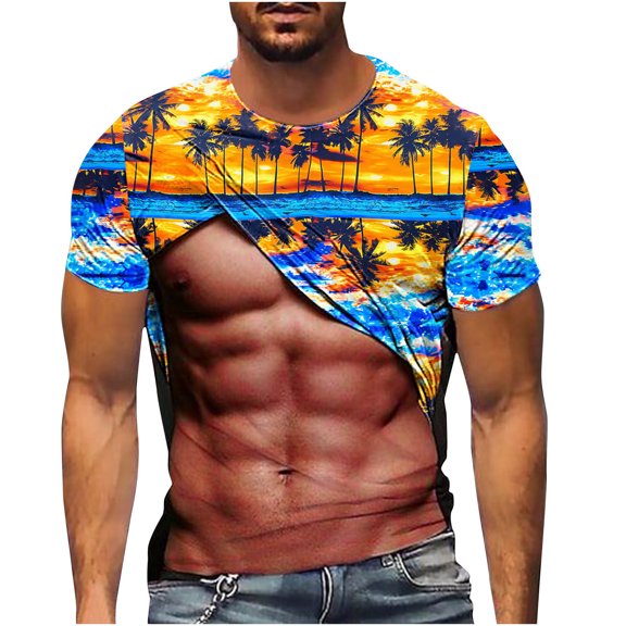 Mens Summer Tops Short Sleeve Green Print Blouses for Men Shirts for Men Trendy 2025 Graphic Tees Generic Blouses for Men