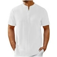thumbnail image 1 of Mens Summer Tops, Short Sleeve Shirts for Men Casual Vintage Solid Color Button Up Notch Neck T-Shirts S-3XL, 1 of 5