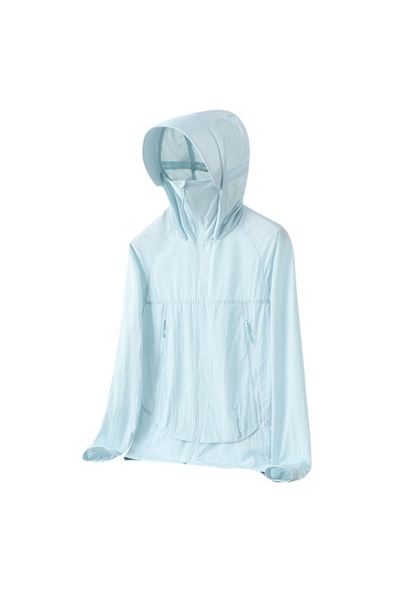 Mens Summer UPF 50+ Sun Protection Hoodie Jacket Lightweight Breathable Zip Up Sun Shirts with Face Cover Pocket for Hiking Fishing Cycling Outdoor Adventures