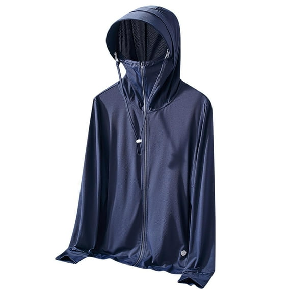 Mens Summer UPF 50+ Sun Protection Hoodie Jacket Lightweight Breathable Zip Up Sun Shirts with Face Cover Pocket for Hiking Fishing Cycling Outdoor Adventures
