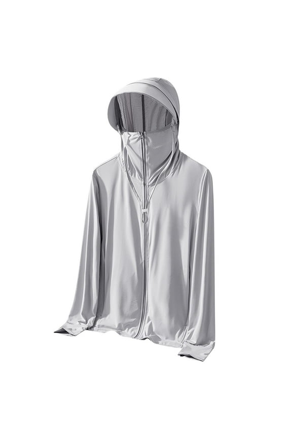 Mens Summer UPF 50+ Sun Protection Hoodie Jacket Lightweight Breathable Zip Up Sun Shirts with Face Cover Pocket for Hiking Fishing Cycling Outdoor Adventures