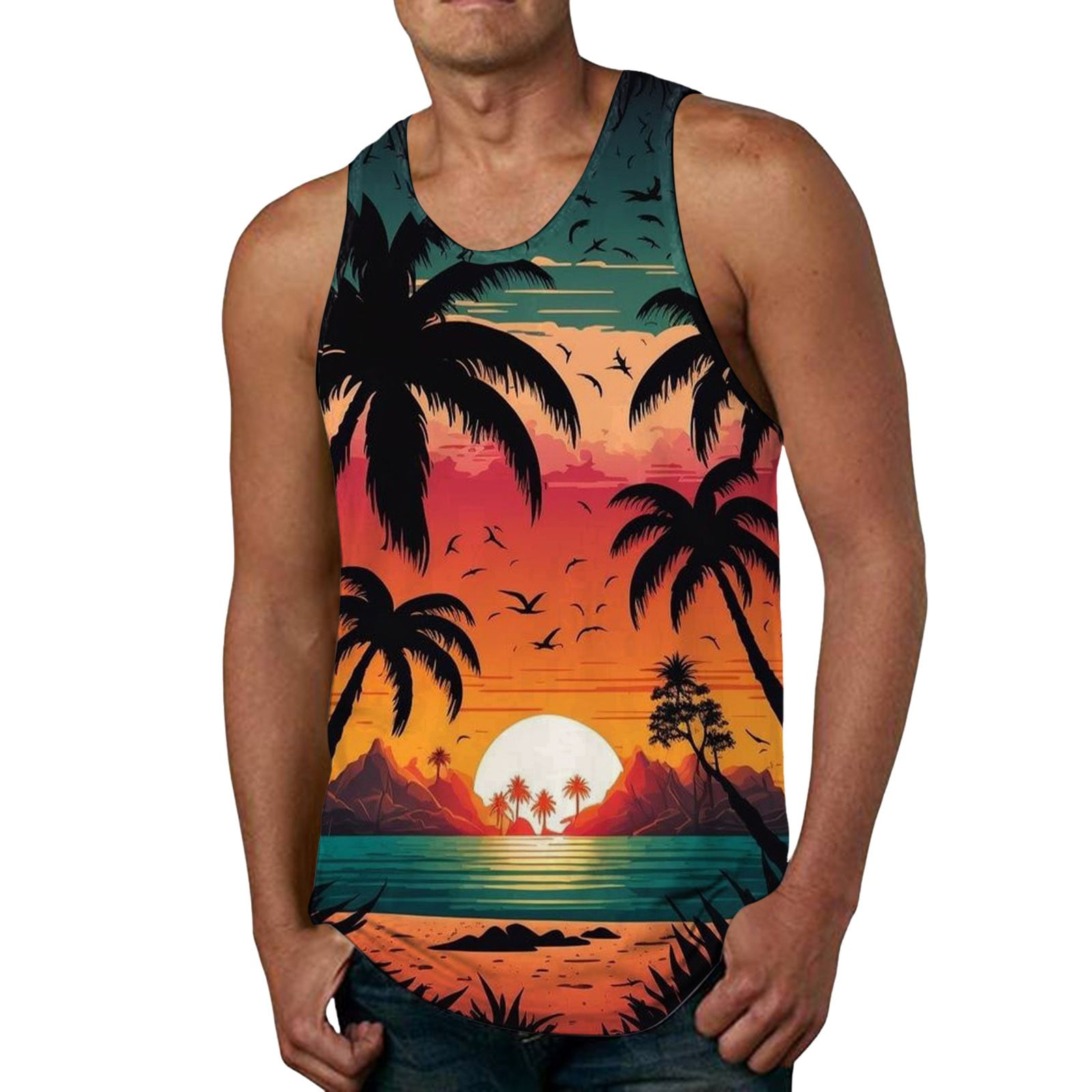 Mens Summer Vacation Beach Hawaii Digital 3D Printed Top Vest