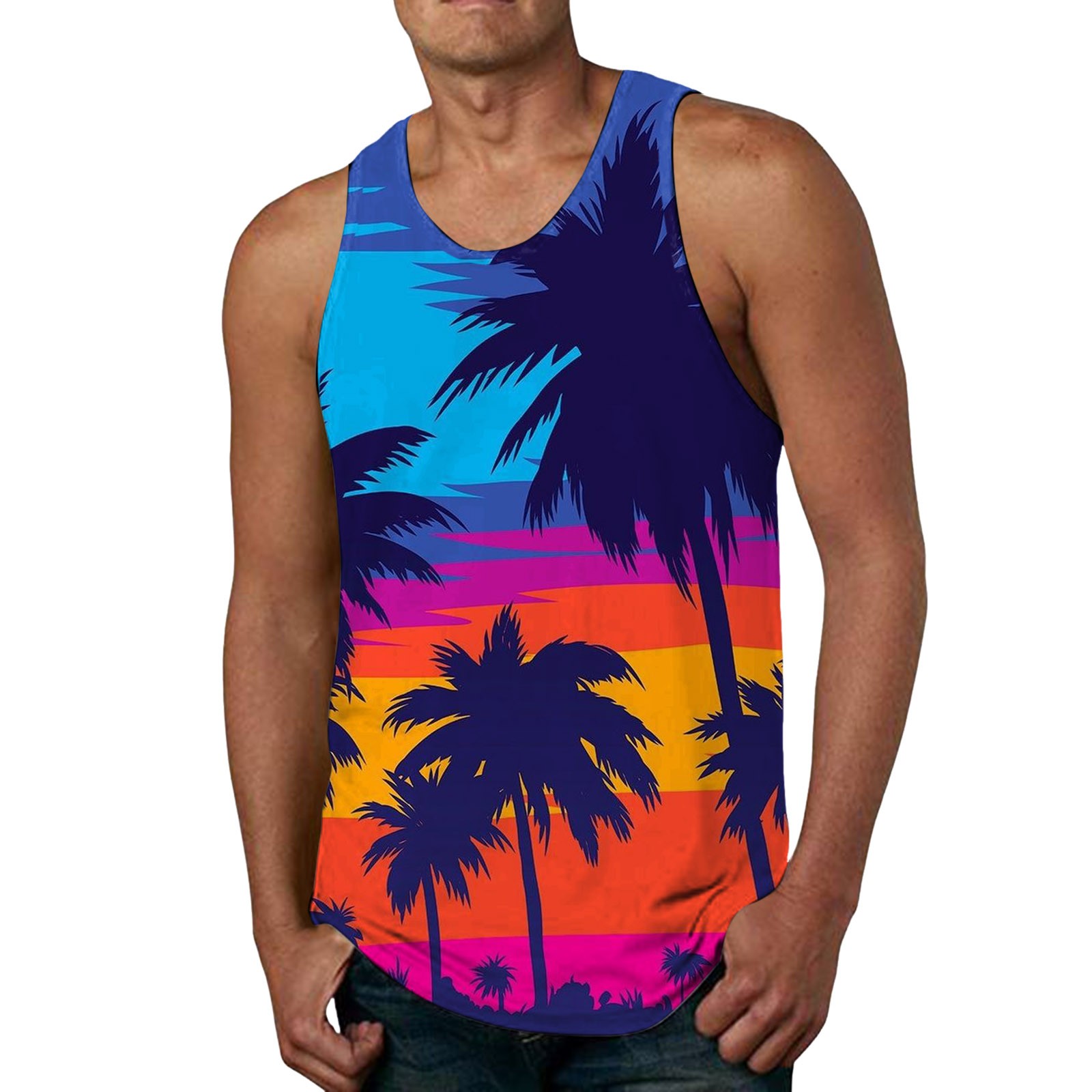 Mens Summer Vacation Beach Hawaii Digital 3D Printed Top Vest