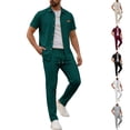 thumbnail image 1 of Mens Summer Waffle Knit Business 2 Piece Set Casual Outfits Button Down Short Sleeve Shirt & Loose Drawstring Pants Textured Striped Tracksuit Walking Suits Big and Tall Size S-3XL White, 1 of 5