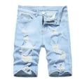thumbnail image 1 of Mens Summer Wash Distressed Jean Shorts Button Zipper Closure Ripped Denim Short Straight Baggy Patchwork Shorts with Pockets, 1 of 8