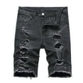 thumbnail image 1 of Mens Summer Wash Distressed Jean Shorts Button Zipper Closure Ripped Denim Short Straight Baggy Patchwork Shorts with Pockets, 1 of 5