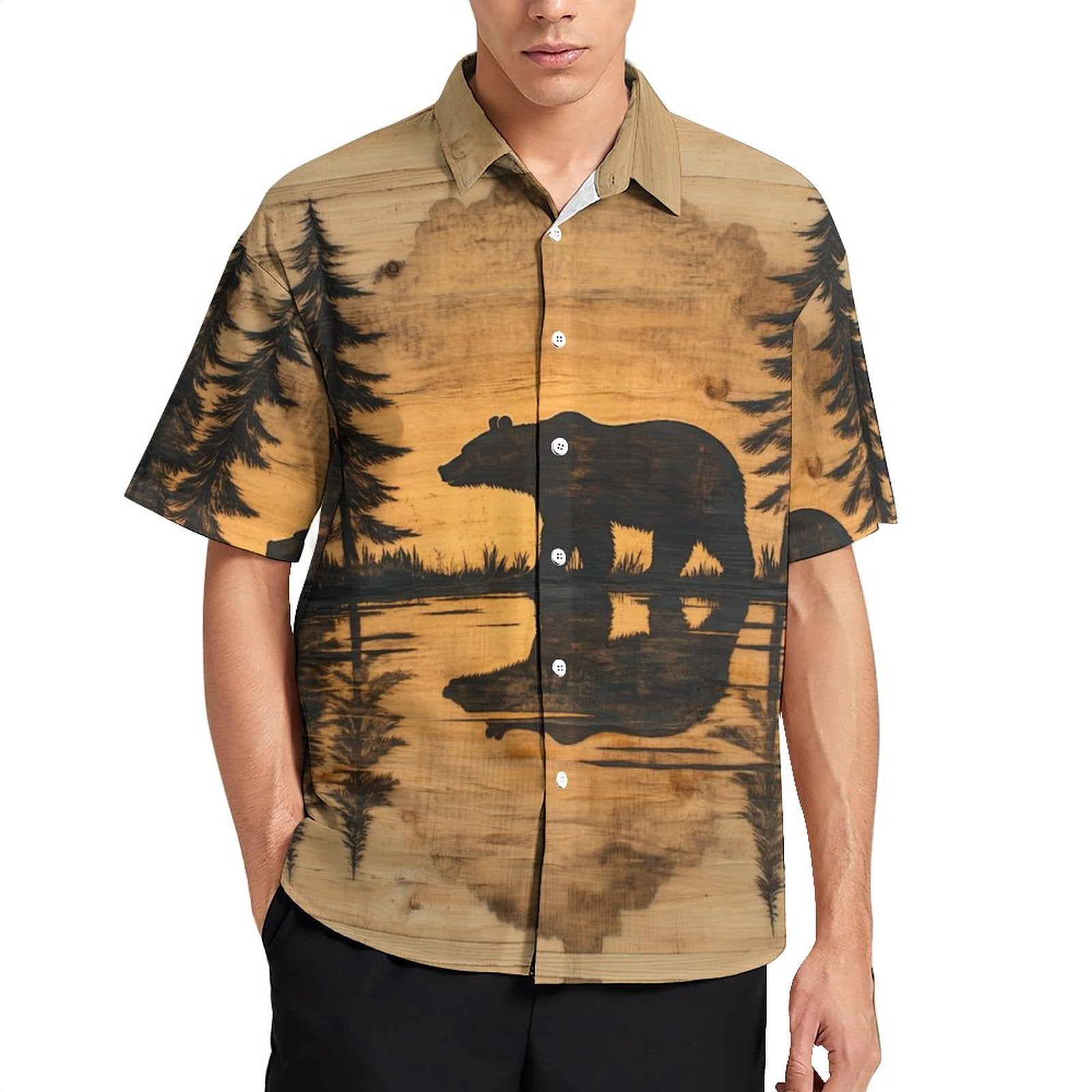 Timber Pattern Shirts Mens Summer Wood Grain Texture Shirts Button Down Short Sleeve Vintage ...