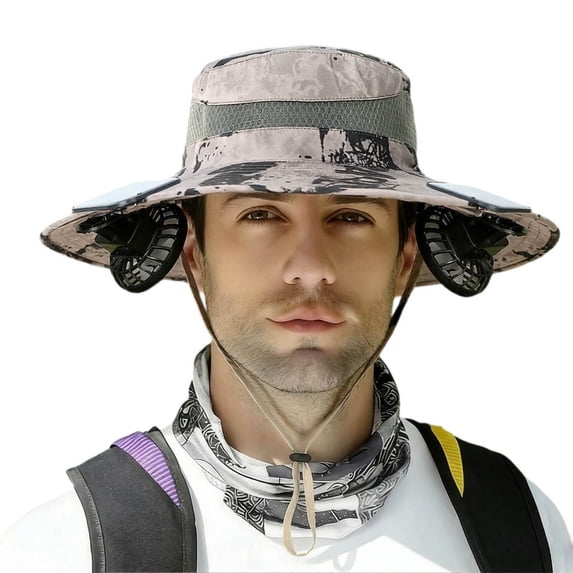 Mens Sun Hat Wind Outdoor Sun Hat with Solar Powered On Fan Hat