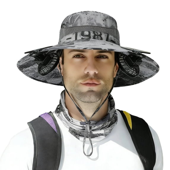 Mens Sun Hat Wind Outdoor Sun Hat with Solar Powered On Fan Hat