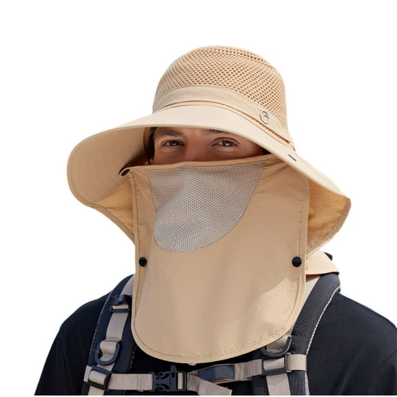 Mens Sun Hats,Fishing Hat for Men & Women, Outdoor UV Sun Protection UPF 50  Protection Wide Brim Hat with Face Cover & Neck Flap