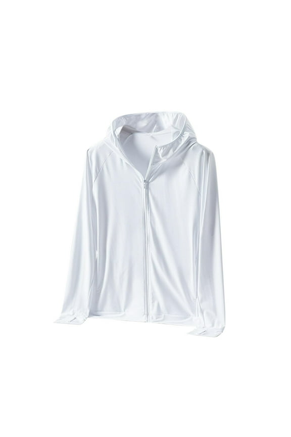 Mens Sun Jacket UPF 50+ Hoodie Summer Full Zip Uv SPF Cooling Shirt Lightweight Thin Summer Athletic Track Jackets White L