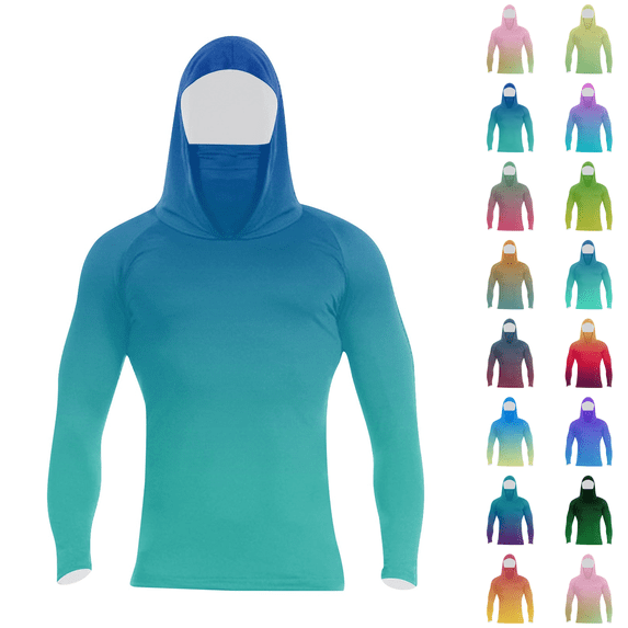 Mens Sun Protection Fishing Hoodie with Face Mask Long Sleeve Work Shirt Construction Quick Dry Turquoise XL