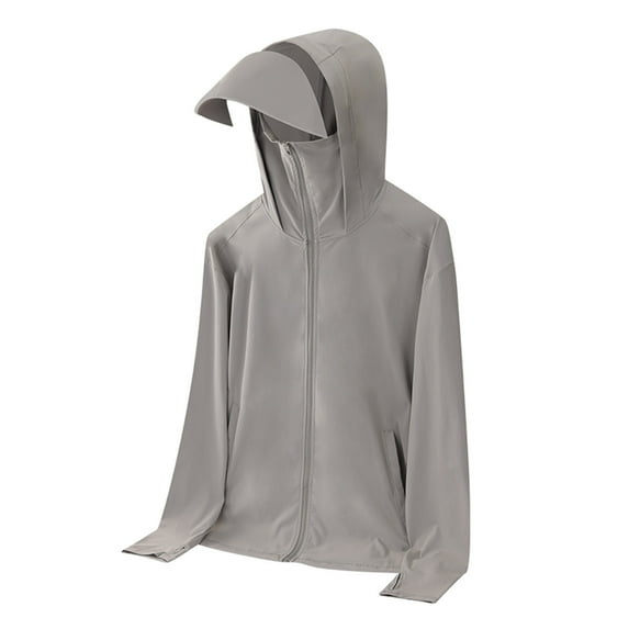 Mens Sun Protection Hoodie UPF 50+ Long Sleeve Sun Shirts with Mask & Visor Rash Guard Fishing Hiking Zip Up Jackets