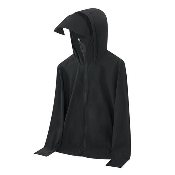 Mens Sun Protection Hoodie UPF 50+ Long Sleeve Sun Shirts with Mask & Visor Rash Guard Fishing Hiking Zip Up Jackets