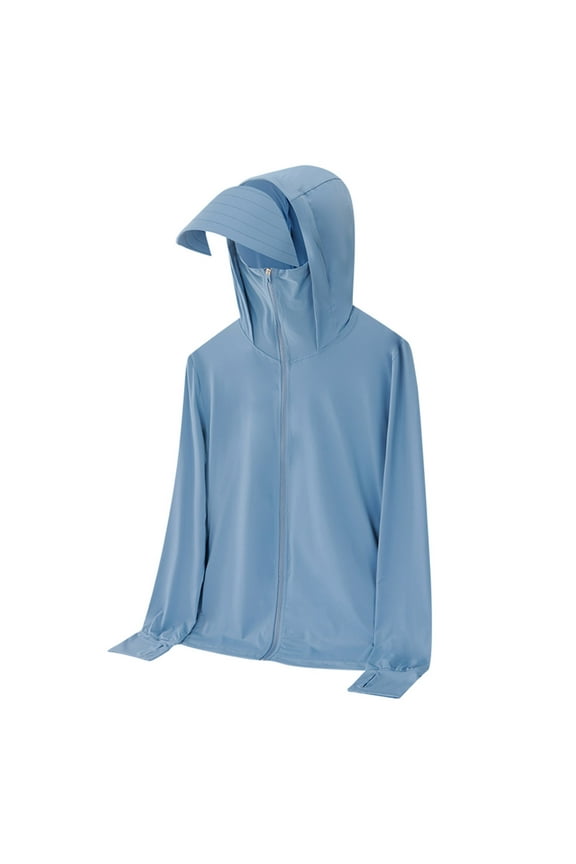 Mens Sun Protection Hoodie with Mask & Visor UPF 50+ Long Sleeve Sun Shirts Rash Guard Fishing Hiking Zip Up Jackets