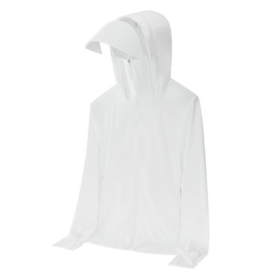 Mens Sun Protection Hoodie with Mask & Visor UPF 50+ Long Sleeve Sun Shirts Rash Guard Fishing Hiking Zip Up Jackets