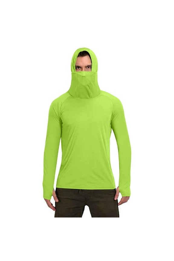 Mens Sun Protection Hoodies With Mask Long Sleeve UPF 50+ Rash Guards Ice Silk Quick Dry Fishing Shirts Light Breathable Hoodies Hiking Swimming Running UV Protection Blouses
