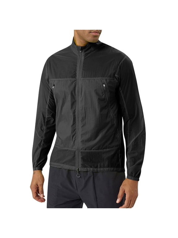 Mens Sun Protection Jacket Lightweight Hiking Running Jackets Sport Tops Full Zip Windbreaker Jacket Long Sleeve Blouses Top with Zip Pockets Golf Joggers Blouses