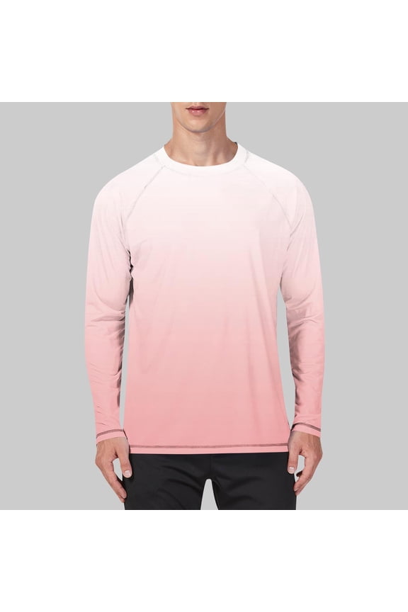 Mens Sun Protection Shirts Big & Tall S-5X Plus Size Long Sleeve Crewneck UV T-Shirts Pullover Gradient Printed Casual Hiking Cooling Tees