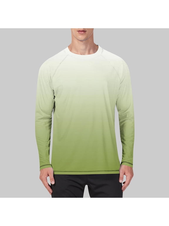 Mens Sun Protection Shirts Big & Tall S-5X Plus Size Long Sleeve Crewneck UV T-Shirts Pullover Gradient Printed Casual Hiking Cooling Tees