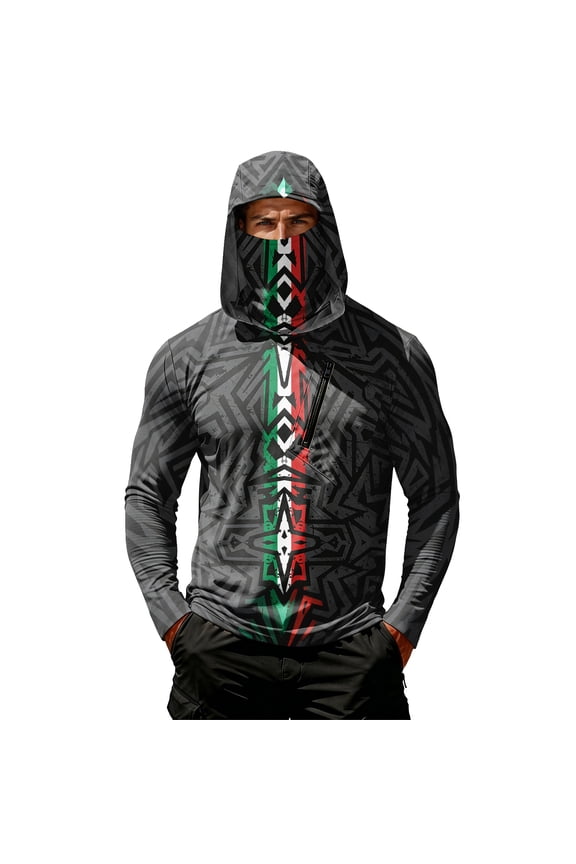 Mens Sun Protection Shirts Cooling Rash Guard Breathable Long Sleeve UV Sunshirt with Face Mask and Chest Pockets