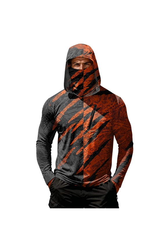 Mens Sun Protection Shirts Cooling Rash Guard Breathable Long Sleeve UV Sunshirt with Face Mask and Chest Pockets