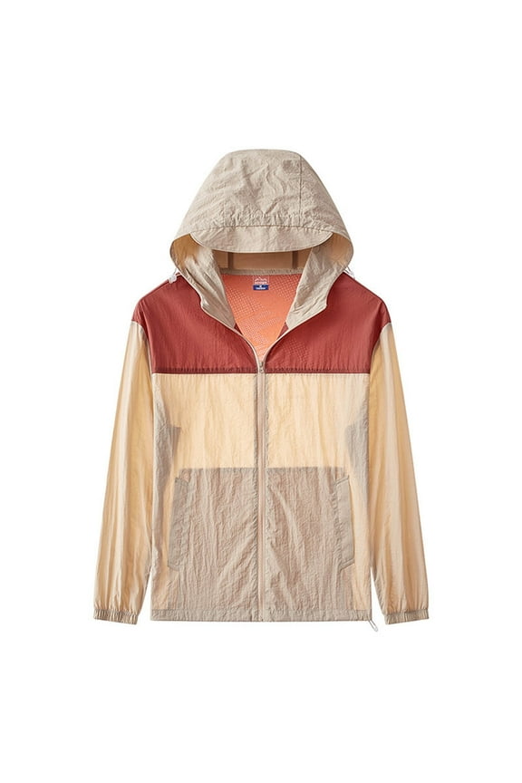 Men UPF50+ Sun Protection Jacket Plus Size Lightweight Full Zip Hooded Blouse Casual Long Sleeve Sports Coat