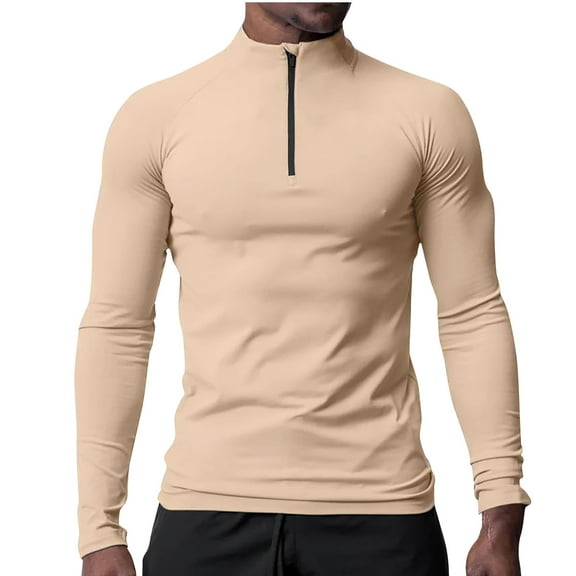 Mens Sun-Protection T-Shirts Big & Tall Lightweight Slim Stretchy Long Sleeve Half Zipper Stand Collared Tops Casual Solid Breathable Outdoor T Shirts