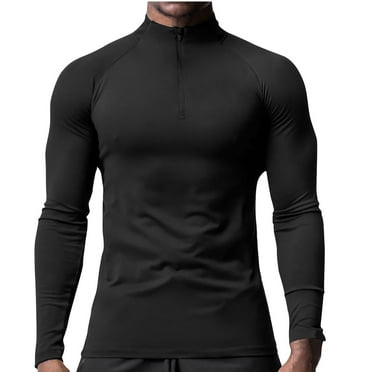Mens Sun-Protection T-Shirts Big & Tall Lightweight Slim Stretchy Long Sleeve Half Zipper Stand Collared Tops Casual Solid Breathable Outdoor T Shirts