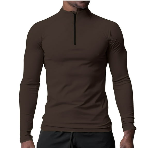 Long Sleeve Shirts for Men Big and Tall M-4XL Plus Size Sun-Protection Zipper Mock Neck Muscle Shirt Casual Solid Slim Basic Stretchy Tops