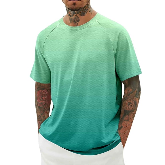 Mens Sun Protection UPF 50+ Shirts Gradient Long Sleeve Swim Rash Guard Running Athletic UV Fish Hiking Shirt,Light Green,L