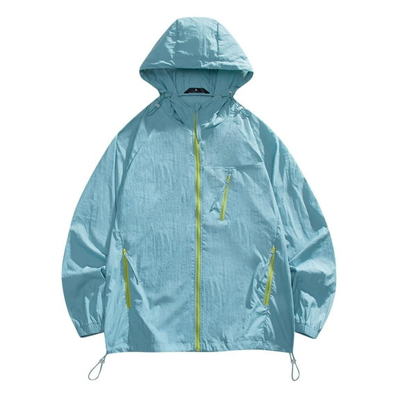 Mens Sun Shirts, Men's UPF 50+ Light Jacket Full Zip Sun Protection Hoodie Long Sleeve Sun Shirts for Men Hiking Fishing Zip Pockets S-3XL