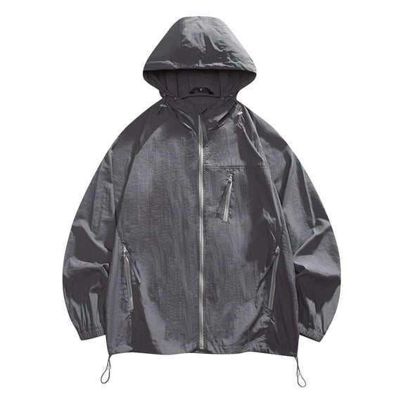 Mens Sun Shirts, Men's UPF 50+ Light Jacket Full Zip Sun Protection Hoodie Long Sleeve Sun Shirts for Men Hiking Fishing Zip Pockets S-3XL