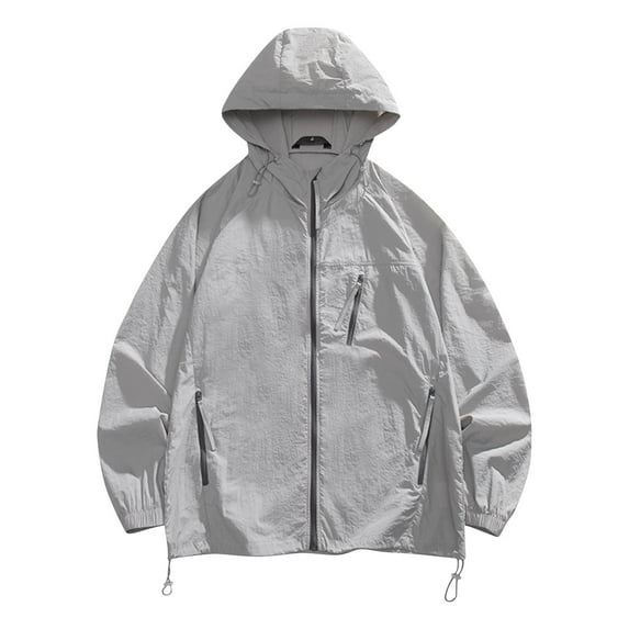 Mens Sun Shirts, Men's UPF 50+ Light Jacket Full Zip Sun Protection Hoodie Long Sleeve Sun Shirts for Men Hiking Fishing Zip Pockets S-3XL