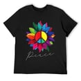 thumbnail image 1 of Mens Sunflower Flower Rainbow Peace Sign World Retro Hippie 70s T-Shirt Black XL, 1 of 5